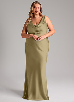 Azazie Rylina Bridesmaid Dresses Moss Green Mermaid Stretch Satin Dress image9