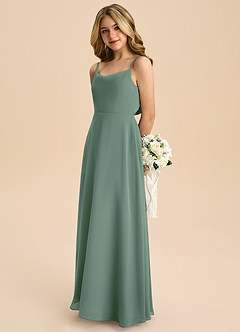 Azazie Shale Junior Eucalyptus A-Line Bow Chiffon Dress image6