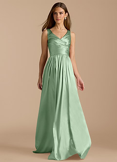 Azazie Keyla Bridesmaid Dresses Matcha A-Line Pleated Metallic Satin Dress image6
