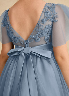 Azazie Queenie Flower Girl Dresses Dusty Blue A-Line Lace Dress image6