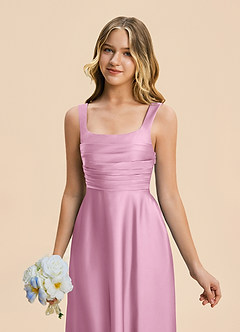 Azazie Azaria Junior A-Linie Plissee Stretch-Satin Kleid Bonbonrosa image7