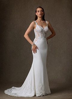 Azazie Isadora Wedding Dresses Diamond White Nude Mermaid Lace Dress image12