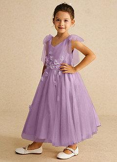 Azazie Minia Flower Girl Dresses Wisteria A-Line Bow Matte Satin Dress image5