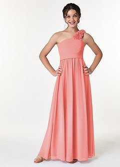 Azazie Flower Junior Coral A-Line Pleated Chiffon Dress image1