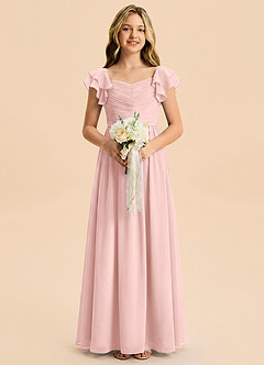 Azazie Anaya Junior Powder Pink A-Line Sweetheart Neckline Chiffon Dress image1