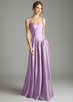 Azazie Evadina Suknie dla druhen Linia A Gorset Satyna elastyczna Do ziemi Sukienka image1