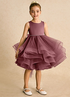 Azazie Tinie Blumenmädchenkleider Ballkleid Schleifen Tüll Kleid Wüstenrose image2