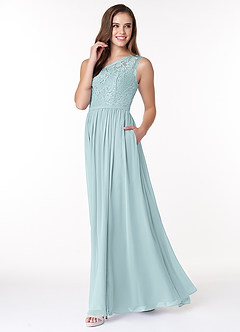 Azazie Demi Bridesmaid Dresses Mist A-Line One Shoulder Chiffon Dress image3