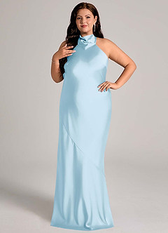 Azazie Velli Bridesmaid Dresses Sky Blue Mermaid High Neck Stretch Satin Dress image8