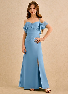 Azazie Pippy Girls Formal vestidos de niña de las flores Vestido de Azul Acero de Gasa de Corte en A con Escote de Corazón image1