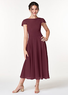 Azazie Payton Junior Abito A-Line in Chiffon Fiocco Cabernet image1