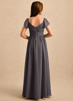 Azazie Taylor Girls Formal Robe Demoiselle D'honneur Fillette Robe Trapèze en Mousseline de soie Encolure en Forme de Cœur Gris Acier image2