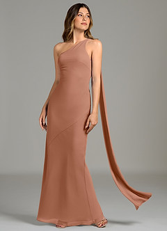 Azazie Juniper Bridesmaid Dresses Bronzer Mermaid One Shoulder Chiffon Dress image3