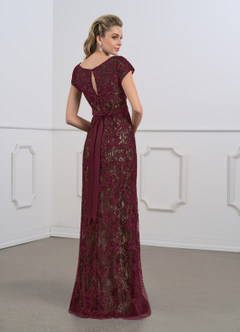 Azazie Dorit Mother of the Bride Dresses Cabernet Champagne Sheath Scoop Lace Dress image5