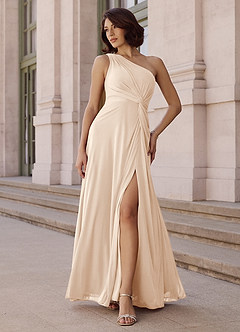 Azazie Brooke Brautjungfernkleider A-Linie One-Shoulder Chiffon Kleid Alabaster Weiß image2
