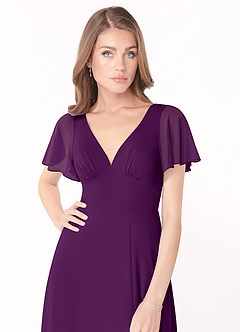 Azazie Kimber Bridesmaid Dresses Grape A-Line Flounce Sleeve Chiffon Dress image5