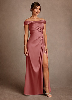 Azazie Bedford Mère de la mariée Robes Robe Fourreau en Satin extensible Plissée Antique Rose image4