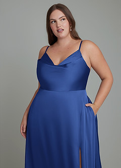 Azazie Sarella Bridesmaid Dresses Royal Blue A-Line Pleated Stretch Satin Dress image8