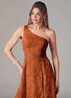 Azazie Ellianna Bridesmaid Dresses Burnt Orange A-Line One Shoulder Floral Burnout Dress image6