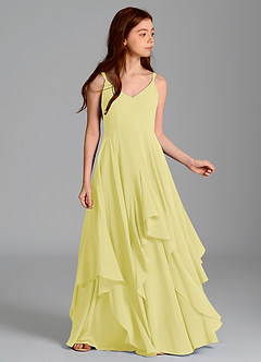 Azazie Karan Junior Abito A-Line in Chiffon Sorbetto Al Limone image3