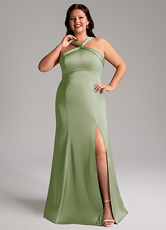 Azazie Rue Bridesmaid Dresses Dusty Sage A-Line Pleated Stretch Satin Dress image8