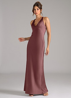 Azazie Tianna Bridesmaid Dresses Vintage Mauve A-Line Stretch Satin Dress image3