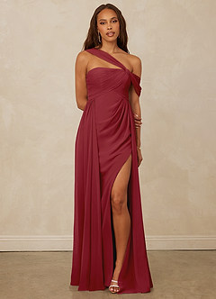 Christian Siriano Bridal for Azazie 1014 Bridesmaid Dresses Pomegranate A-Line Off the Shoulder Chiffon Dress image1