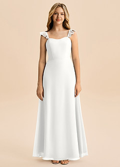 Azazie Mavie Junior White A-Line Ruched Chiffon Dress image4