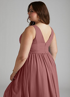 Azazie Yetta Maternity Bridesmaid Dresses A-Line V-Neck Gathered Chiffon Floor-Length Dress image12