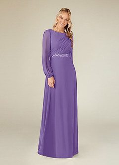 Azazie Priyanka Mother of the Bride Dresses Tahiti A-Line Boatneck Pleated Chiffon Dress image5