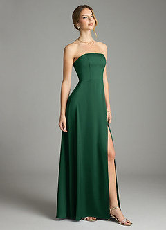 Azazie Wren Vestidos de damas de honor Vestido de Verde Oscuro de Satén Elástico de Corte en A Convertible con Sin tirantes image1