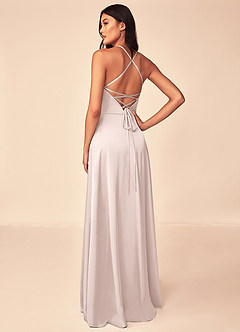 Azazie Mei Bridesmaid Dresses Blushing Pink A-Line V-Neck Stretch Satin Dress image2