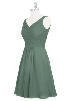Azazie Grace Bridesmaid Dresses Eucalyptus A-Line Pleated Chiffon Dress image9