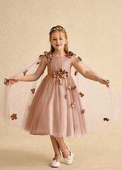 Azazie Staria Blumenmädchenkleider Ballkleid Gestreift Tüll Kleid Champagner Rosa image4