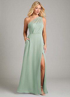 Azazie Phaedra Abiti da Damigella Abito A-Line in Chiffon Monospalla Agave image1