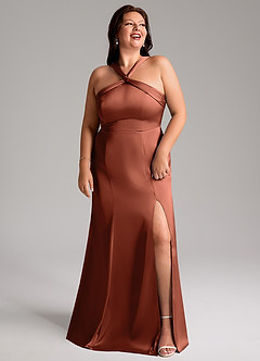 Azazie Rue Bridesmaid Dresses Clay A-Line Pleated Stretch Satin Dress image11