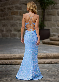 Luxey Light Blue Velvet Sequins Prom Dress image3