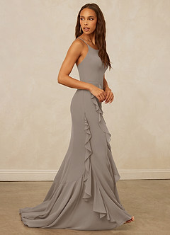 Christian Siriano Bridal for Azazie 1006 Robes de demoiselle d'honneur Robe Sirène en Mousseline de soie Rayé Taupe image5