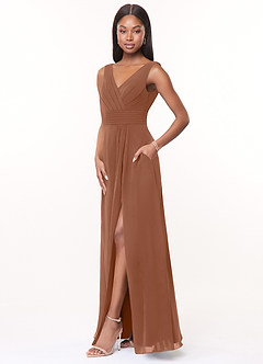 Azazie Karina Bridesmaid Dresses Bronzer A-Line Pleated Chiffon Dress image3