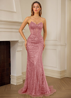 Katheron Pink Beading Tulle Mermaid Corset Prom Dress image6