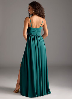 Azazie Alia Robes de demoiselle d'honneur Robe Trapèze en Satin extensible Plissée Paon image4