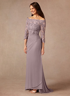 Azazie Rhonda Abiti per la Madre della Sposa Abito Sirena in Maglia a Spalla Scoperta Dusk image4