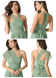 Azazie Olani Jurken voor bruidsmeisjes Converteerbaar Jurk van Chiffon met A-Lijn Off the Shoulder Matcha image8