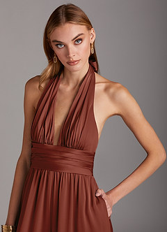 Azazie Oli Brautjungfernkleider Plissee Stretch-Satin Overall/Jumpsuit Rotbraun image6