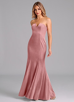 Azazie Yinnie At-home Try On Dresses Dusty Rose Mermaid Strapless Velvet Convertible Dress image3