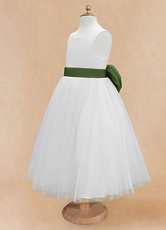 Azazie Kavi Flower Girl Dresses Ivory Olive A-Line Bow Matte Satin Dress image9