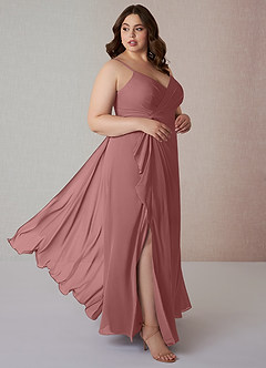 Azazie Emerald Bridesmaid Dresses Desert Rose A-Line Ruffled Chiffon Dress image9