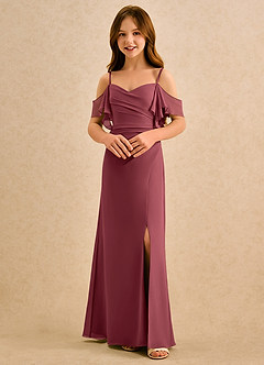 Azazie Pippy Girls Formal Robe Demoiselle D'honneur Fillette Robe Trapèze en Mousseline de soie Encolure en Forme de Cœur Merlot image4