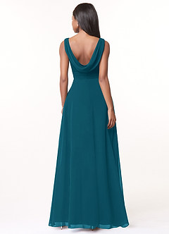 Azazie Karina Bridesmaid Dresses Ink Blue A-Line Pleated Chiffon Dress image2