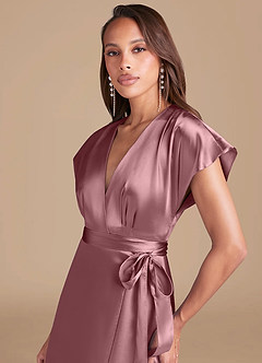 Azazie Nico Bridesmaid Dresses Vintage Mauve A-Line Pleated Metallic Satin Dress image2